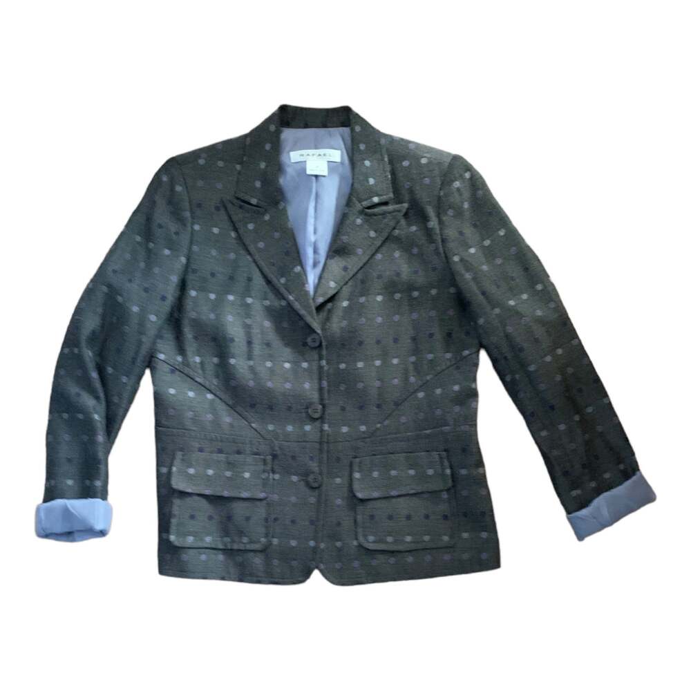 Rafael wool blend blazer womens size 6 small grey polka dot purple